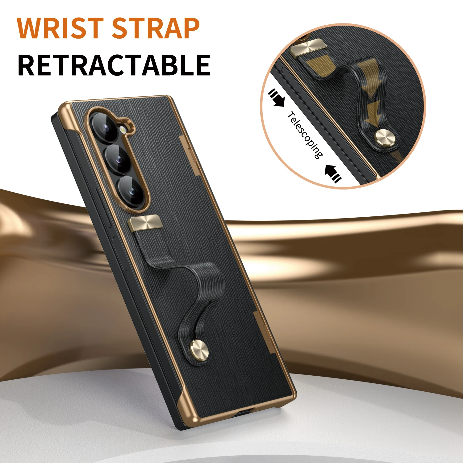 

Luxury Invisible Bracket Phone Case for Samsung Galaxy Z Fold 6 5 Retractable Wrist Strap Anti Vibration Phone Shockproof Cover