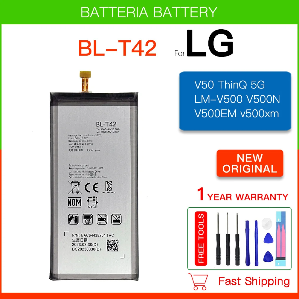 

Original BL T42 Replacement Battery For LG V50 ThinQ 5G LM-V500 V500N V500EM V500XM BL-T42 Large Capacity Batteries+Free Tools