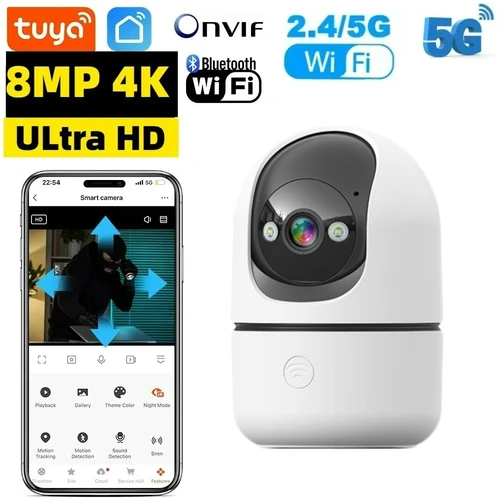 Imagen 1 del producto Tuya-cámara de vigilancia IP inalámbrica para hogar inteligente, 8MP, 5G, WiFi, detección AI, seguimiento automático, Monitor de seguridad para bebé, TUYA