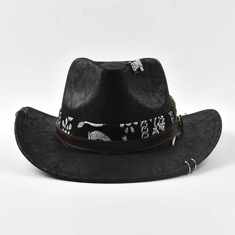 Vintage Kunstleder Western Cowboy Hut für Männer handgemachte Gentleman Jazz Hüte Panama Cowgirl Hut Sombrero Hombre – Detail 4