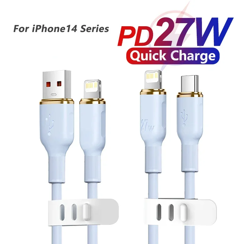 27W PD USB C To iPhone Charging Liquid Silicone Cable For Apple iPhone 14 Pro Max 13 12 11 Super Fast Charger X XS XR 6 7 8 Plus