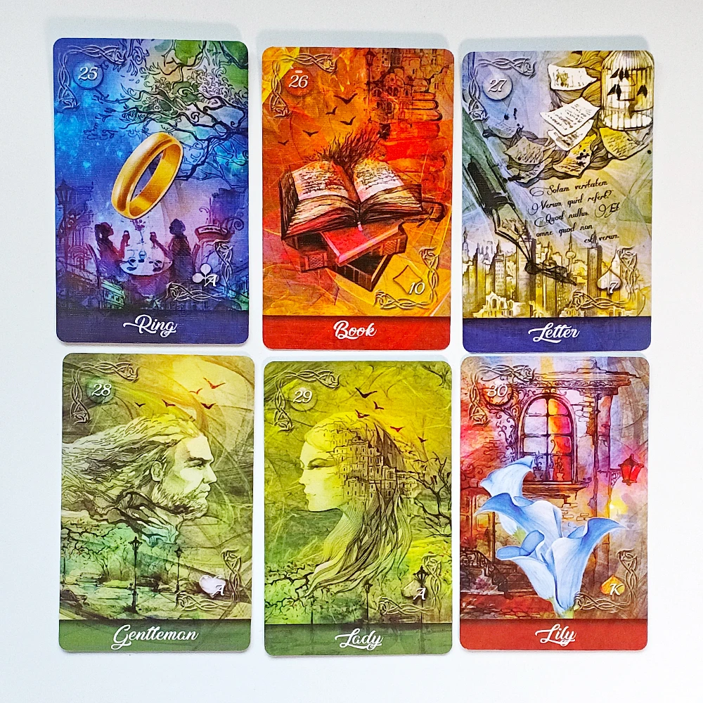 9×6cm ミラー・トゥルース・ルノルマンデッキ、350GSM両面エンボス加工カードストックに印刷、36枚の魅惑的なフラクタルイメージカード