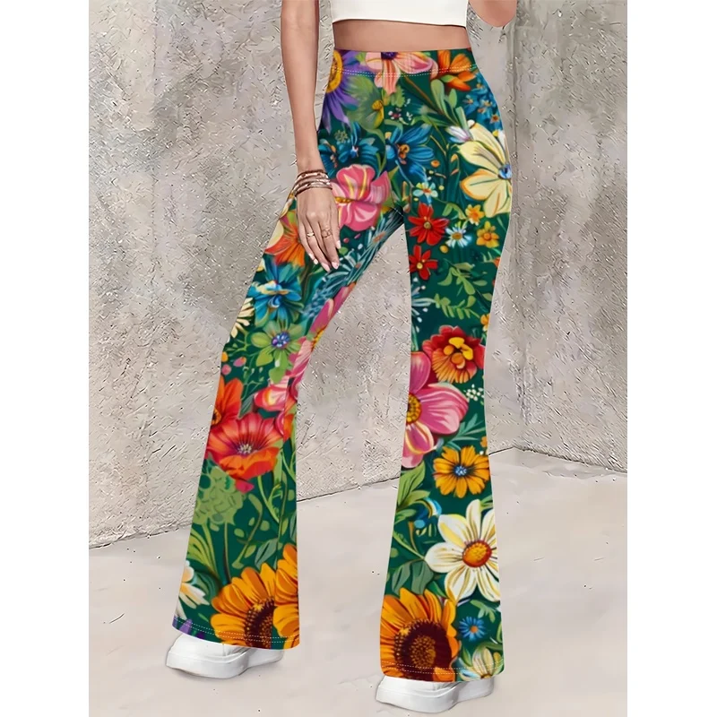 Girls All Over Print Flare Pants Stretchy Bell Bottom Leggings Elastic Waist Pants for Tween Teens Back to School Outfit
