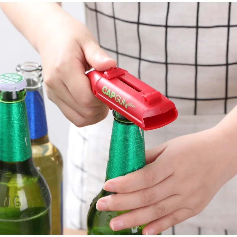 Portable Creative Flying Cap Launcher Bottle Beer Opener Bar Tool Drink Opening Gun Shaped Bottle Lids Shooter