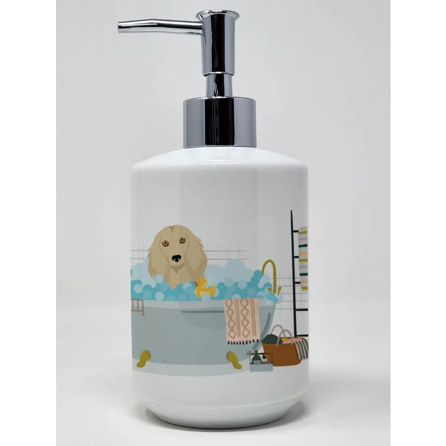 

Longhair Cream Dachshund Ceramic Soap Dispenser Hand Soap Dispenser Pump Bottles for Bathroom Kitchen Empty Refillable Liquid S
