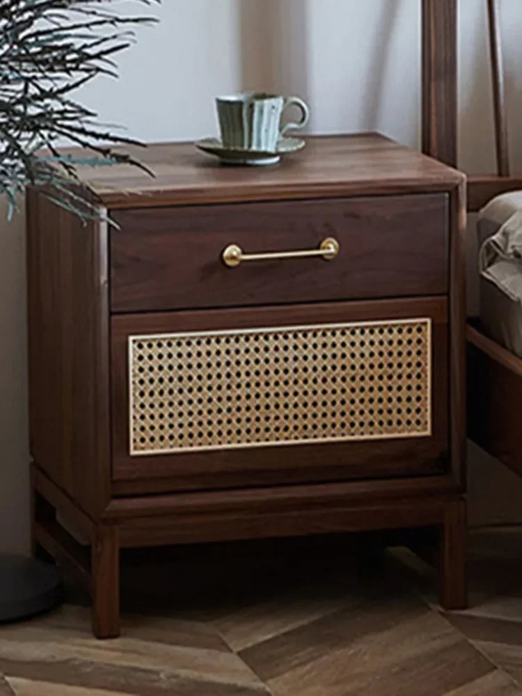 

Nordic Wood Rattan Nightstands Home Furniture Living Room Sofa Side Table Bedroom Storage Cabinets Chest Drawers Bedside Tables