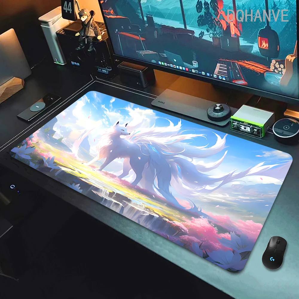 Kawaii Fox Large Gaming Mousepad XXL Gamer Mouse Pad 100x50cm Office Long Table Accessories Mouse Mat Cute Desk Mat For Bedroom