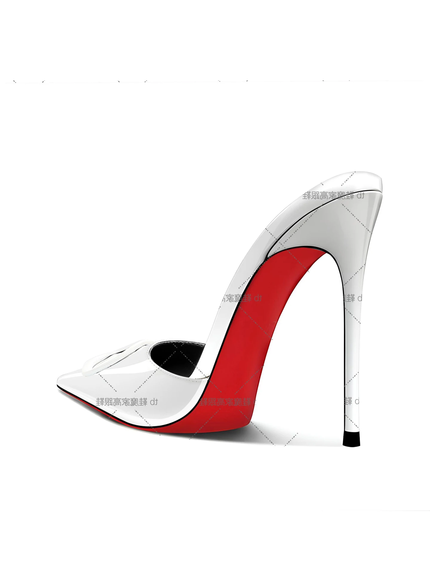 

Tall and sexy red-soled high heels, with open-toe pointed toe and V-shaped buckle, 13cm high-heeled slippers