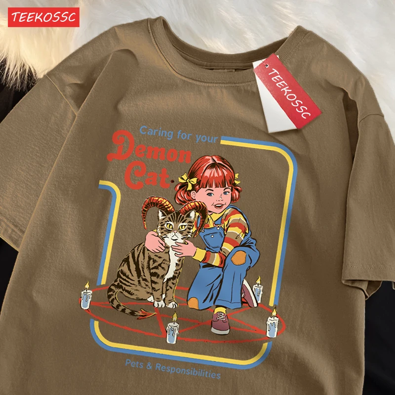 رعاية شيطانك القط بلايز الذكور موضة القطن تي شيرت فضفاض المحملة الملابس Harajuku عادية المتضخم زوجين بلايز الشارع الشهير #2