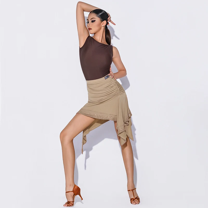 

Latin Dance Dress Performance Costumes Split Outfits Women Sleeveless Jumpsuit Irregular Skirts Female Dance Clothes DN21565