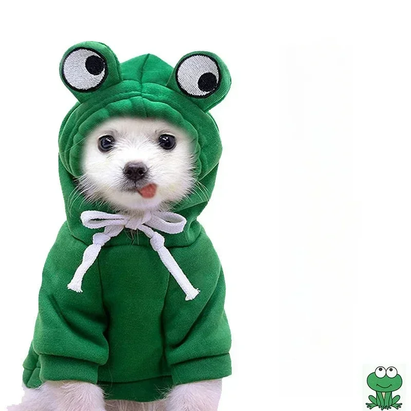 Dog Clothes Frog Transformation Hoodie Frog Shape Dog Cat Coats Winter Warm Cosplay Costume Pet Clothes Hooded Sweatshirt