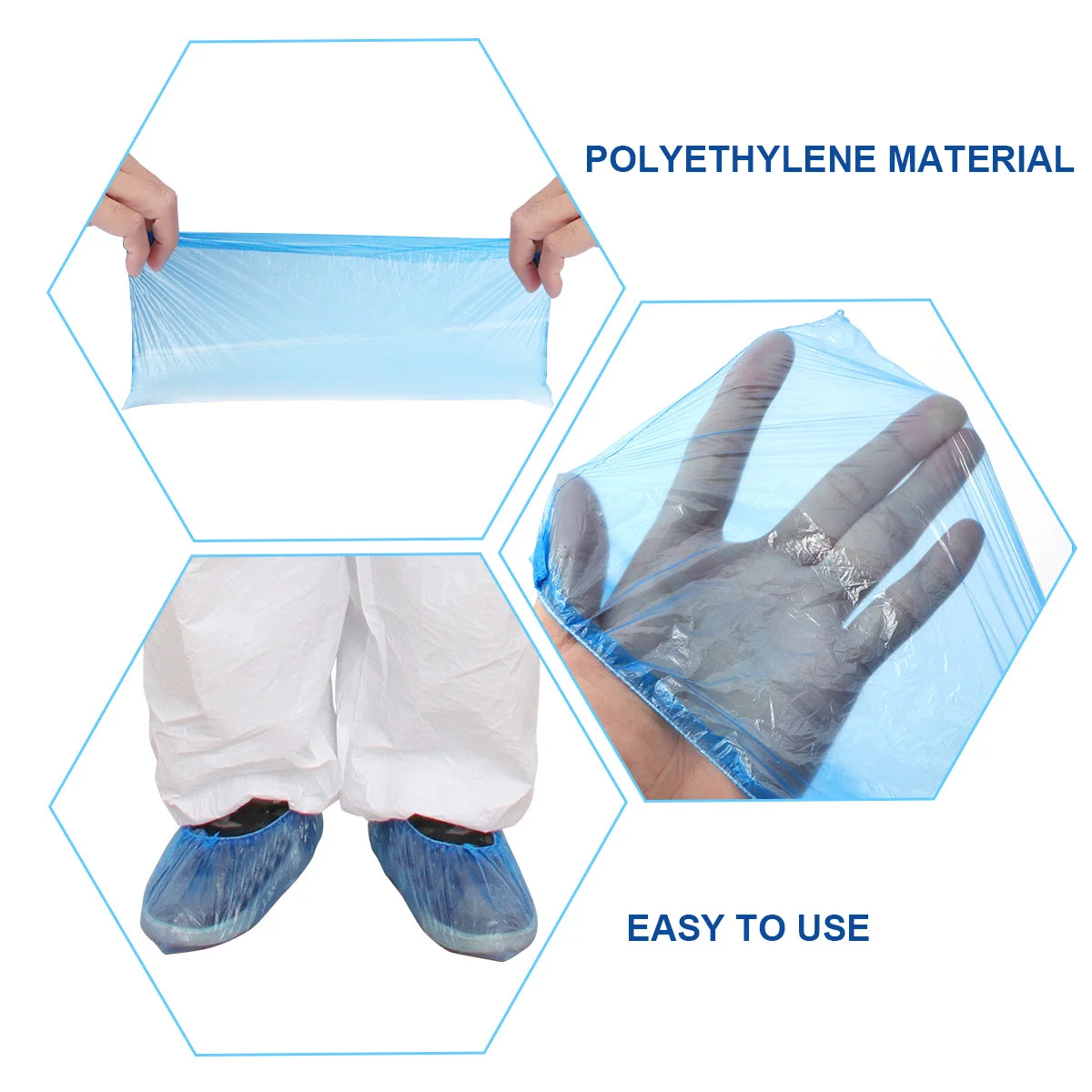 

100pcs Shoe Covers Polyethylene Waterproof Disposable Overshoes Blue 33x16cm Elastic Fit for Home Office Hotel Carpet Cleaning