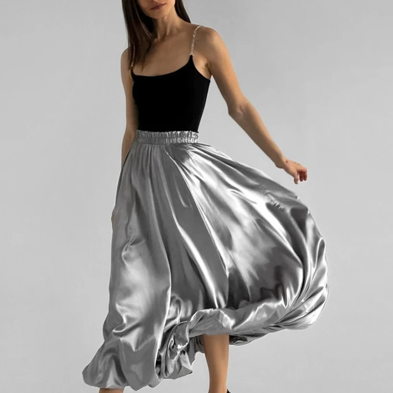

Design reflective cloth high waist skirt balloon skirt 2026 autumn fashion new women's long dress