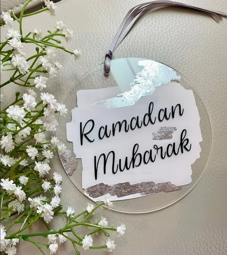 Acrylic Ramadan Mubarak Hanging Decorations - Eid Al-Fitr Celebration Ornaments Set for Muslims - Non-Electric