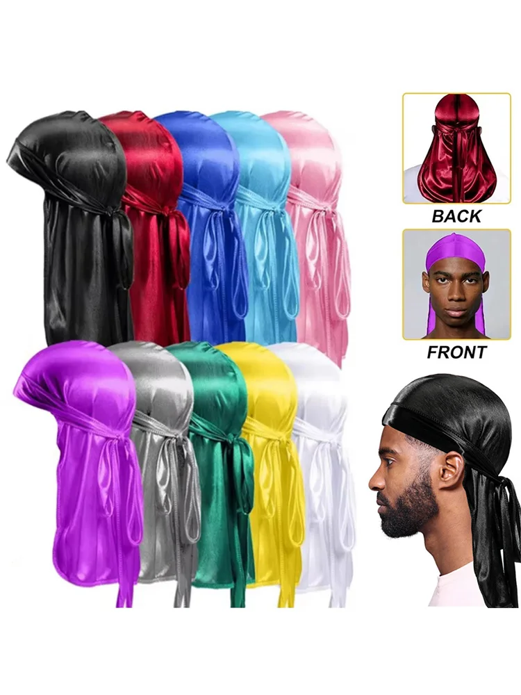 DU-Rag en soie pour hommes, chapeau multifonctionnel ondulé, casquette de Pirate de sport, multicolore, doux, respirant et réglable, bonnet de couchage pour hommes