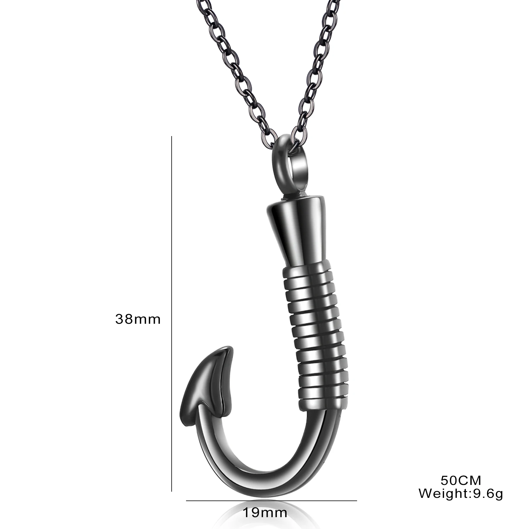 Edelstahl-Angelhaken-Urnenkette für Asche, Angelhaken-Urnen-Schmuck, Gedenk-Anhänger, Andenken für Männer – Detail 2
