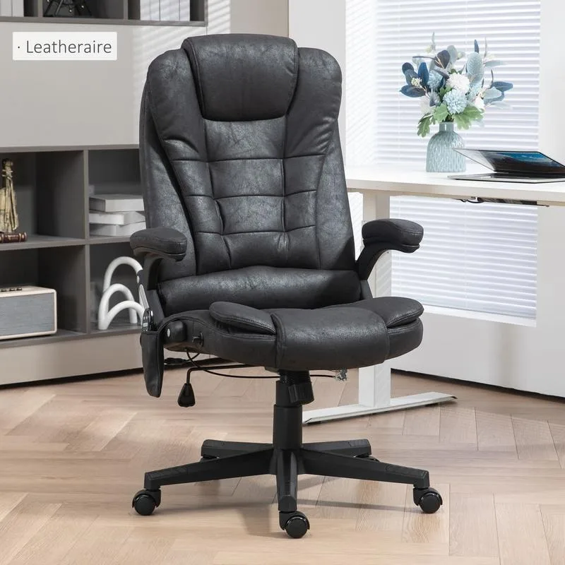 Chaise de bureau vibrante avec dossier inclinable et accoudoirs rembourrés, chaise de bureau de massage à 6 points avec chaleur, siège de direction à haut dossier