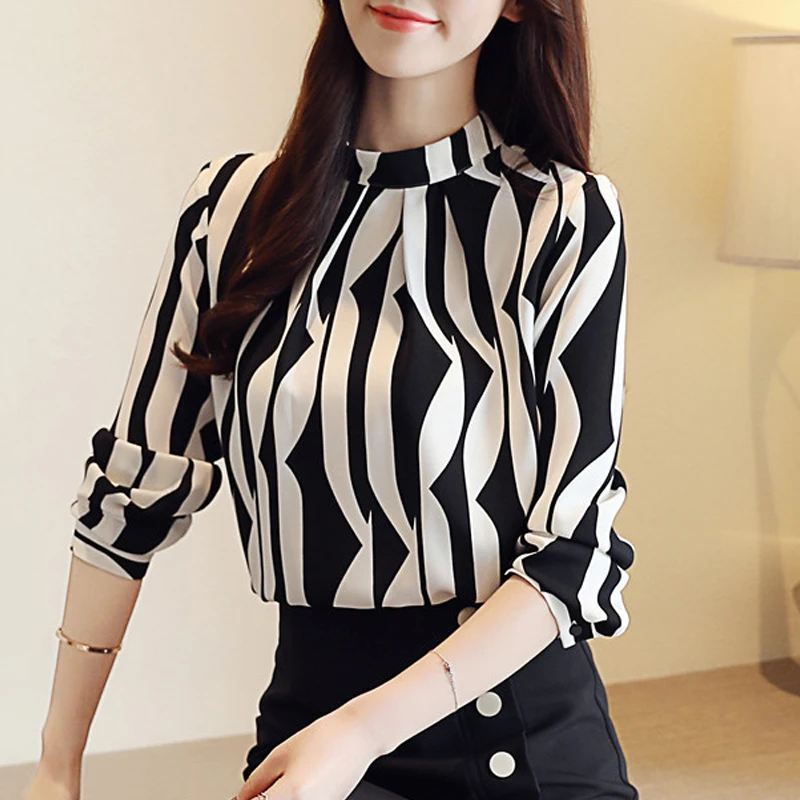 New Striped Chiffon Blouse Shirt Fashion Woman Blouse Long Sleeve Women Shirts Office Work Wear Womens Tops Blusas 0941 60