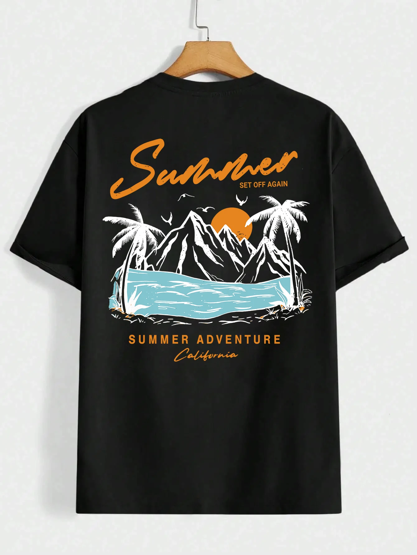 S-5XL Summer Mens T-Shirt 100%Cotton Loose Sunshine and beach pattern print Tee Clothing Fashion Sweat Clothes Tops