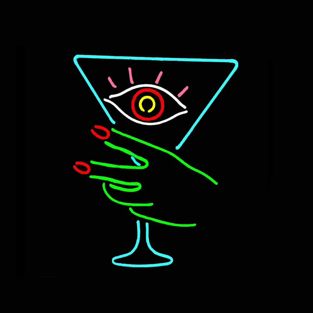 Cocktails Eye Glass Martini Girl Beauty Neon Light Sign Custom Handmade Real Glass Tube Advertise Room Decor Display Lamp 15X19