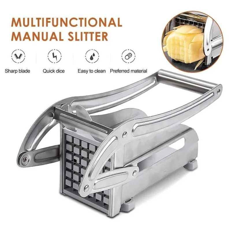 

Multifunctional Manual French Fries Slicer Stainless Steel Vegetable Cutting Machine With 2 Blades Quick Cut Kitchen Food Tool