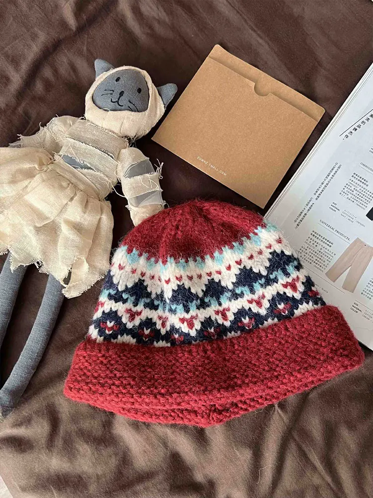 Retro Jacquard Gestrickte Mützen Kappe Für Männer & Frauen Winter Warme Unisex Mit Kapuze Hut Balaclava Caps Outdoor Ski Beanie Kalten hut Motorhaube – Detail 6