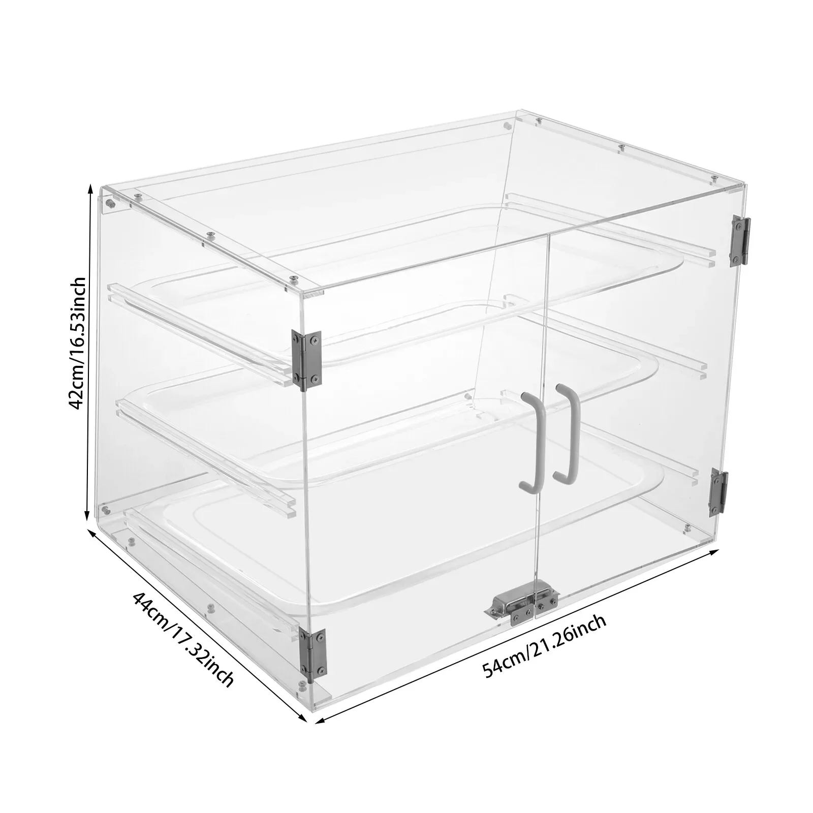 3-poziomowa przezroczysta witryna na ciasta, komercyjna witryna piekarnicza z zamkiem magnetycznym, akrylowa gablota na desery do piekarni