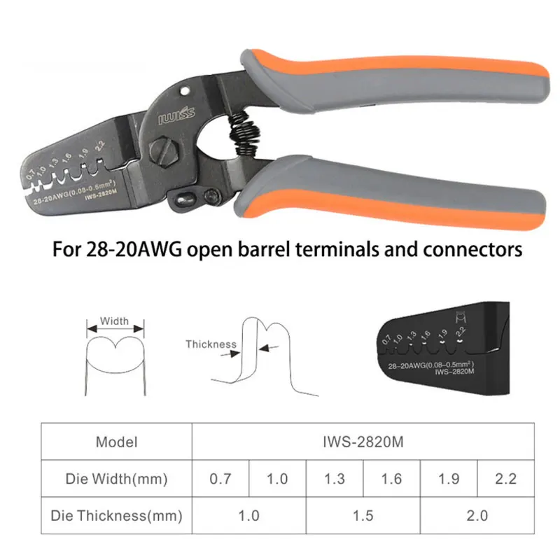 IWS-2820 Crimper Plier IWISS Mini Micro Open Barrel Crimping Tools for AWG28-20 JAM Molex Tyco JST2.54 Terminals and Connectors