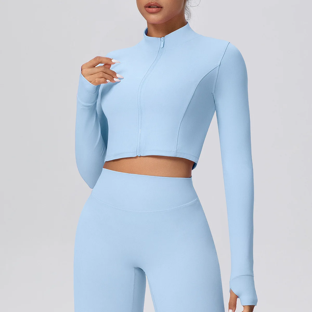 

Женские тонкие короткие топы для йоги с начесом, спортивное пальто для фитнеса на молнии с длинными рукавами, повседневная одежда для бега, спортивная куртка для йоги