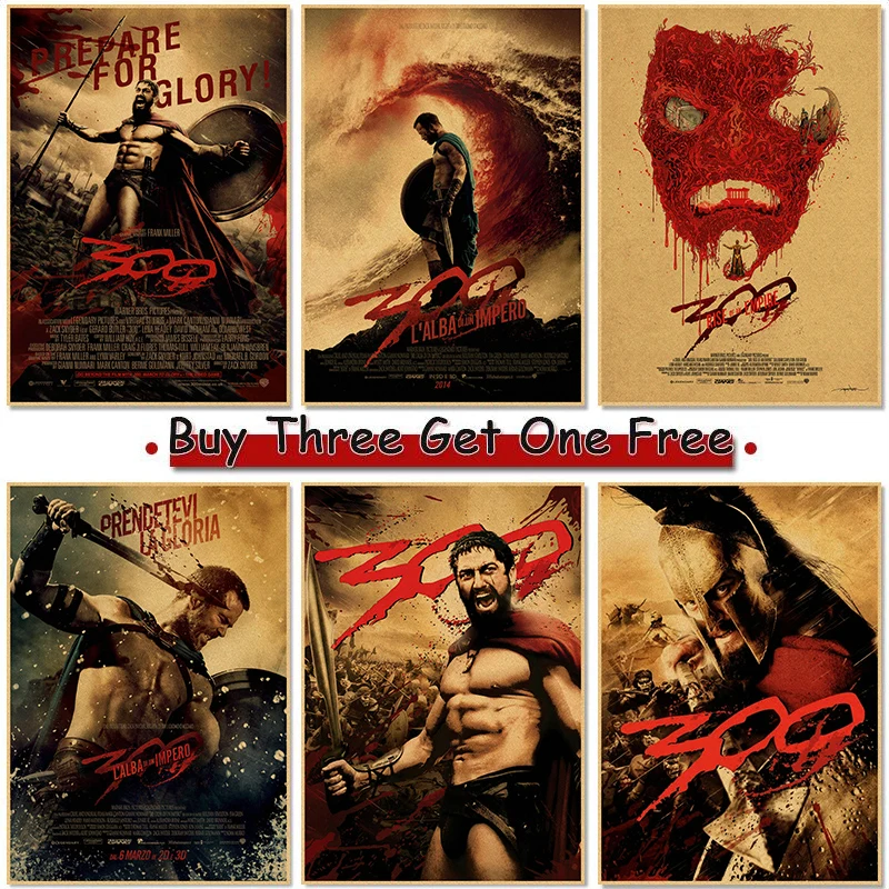 

300 Spartan Warriors Poster Kraft Club Bar Paper Vintage Poster Wall Art Painting Bedroom Study Wall Painting Stickers 4K HD