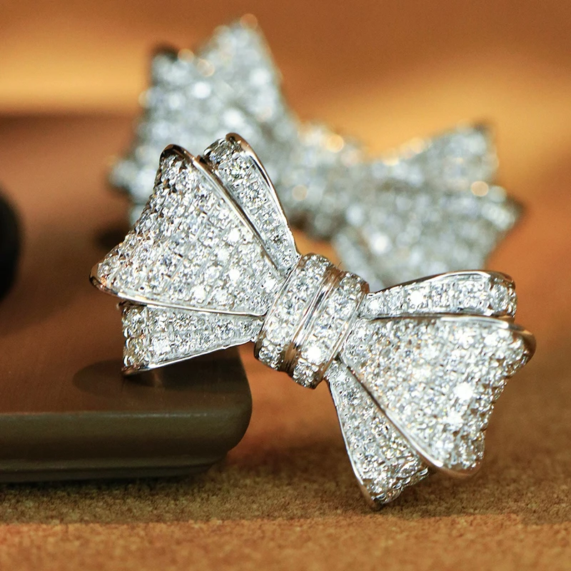 Aazuo Luxury Jewely Vintage Style 18K Solid Gold  Real Diamonds 1.0ct Bowknot Rings For Girls & Women Senior Banquet Party