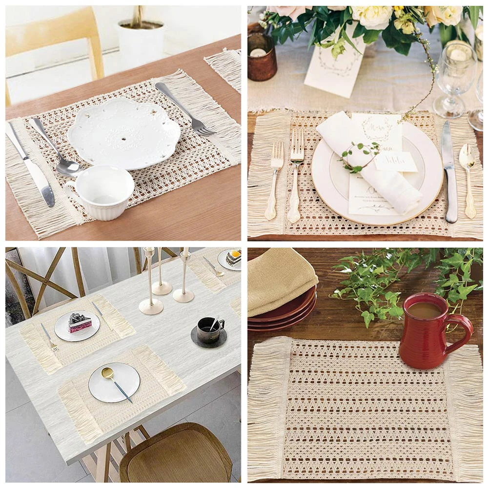 Ourwarm Bohemian Table Placemats with Braided Tassel Coffee Coaster Tea Mug Dining Pad Home Party Wedding Decoration Coasters