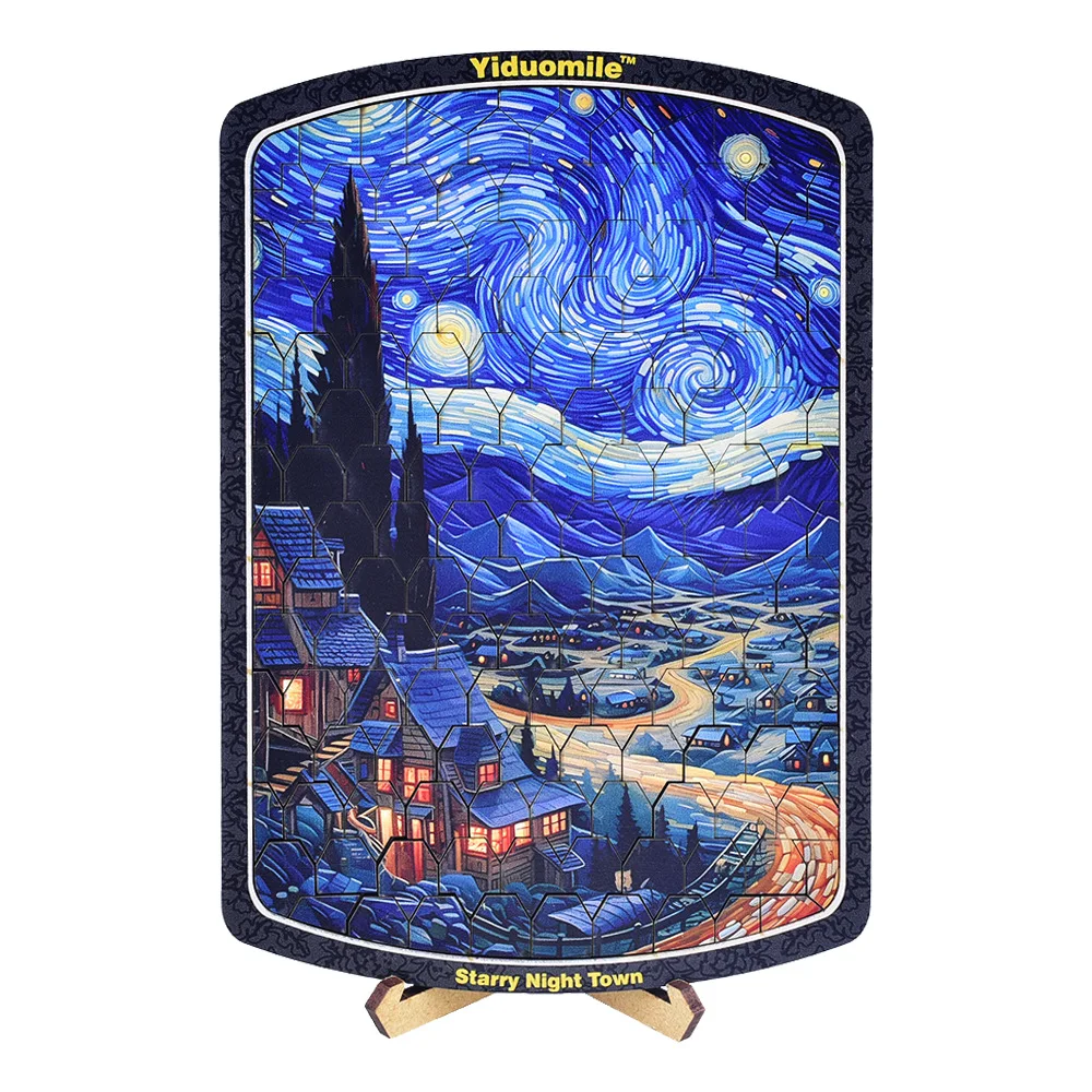 11.64 * 17.15Cm, 153 pieces Starry Night Town adult oil painting puzzle artwork, classic family game