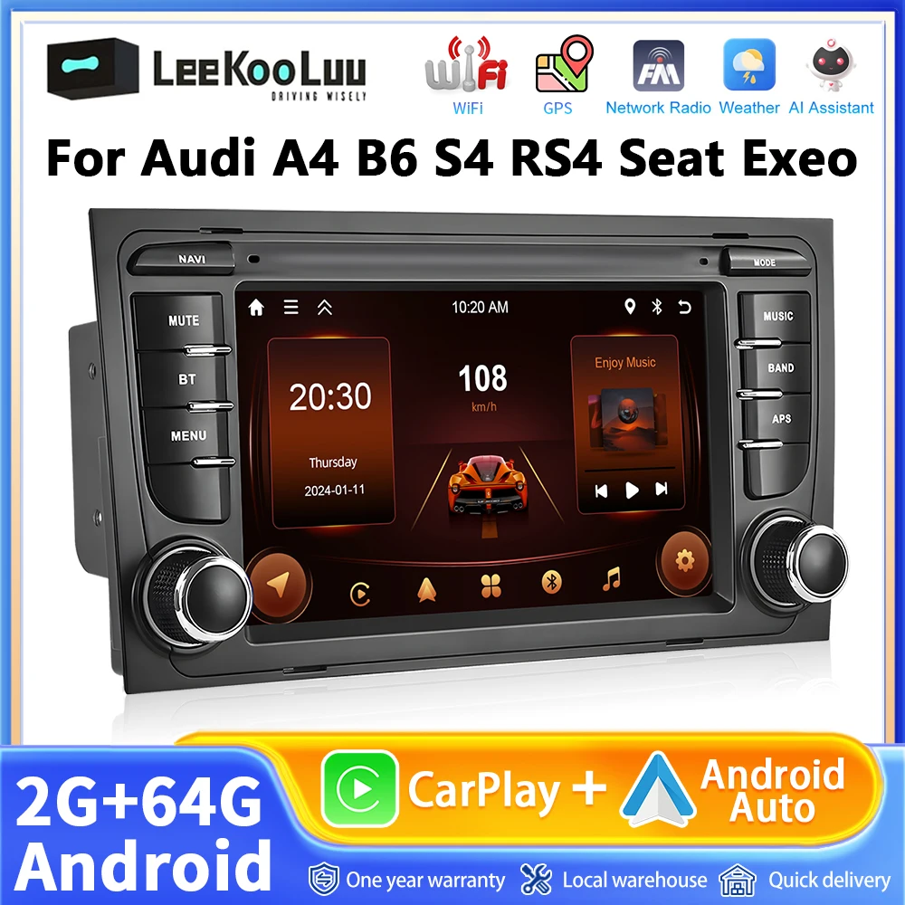 Leekooluu Draadloze Carplay Android Auto Auto Radio Voor Audi A4 S4 B6 B7 Rs4 8e 8H 8f B9 Gps Intelligente Systemen Stereo Multimedia - afbeelding 2