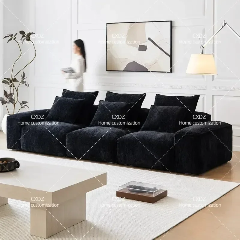 Italian Minimalist Retro Straight Chenille Fabric Sofa Combination for Living Room