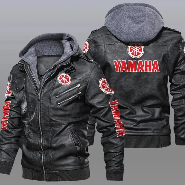 

Yamaha Printed Windproof Waterproof Cycling Clothing Racing Suits Artificial Leather Jacket Detachable Hat for Bikers