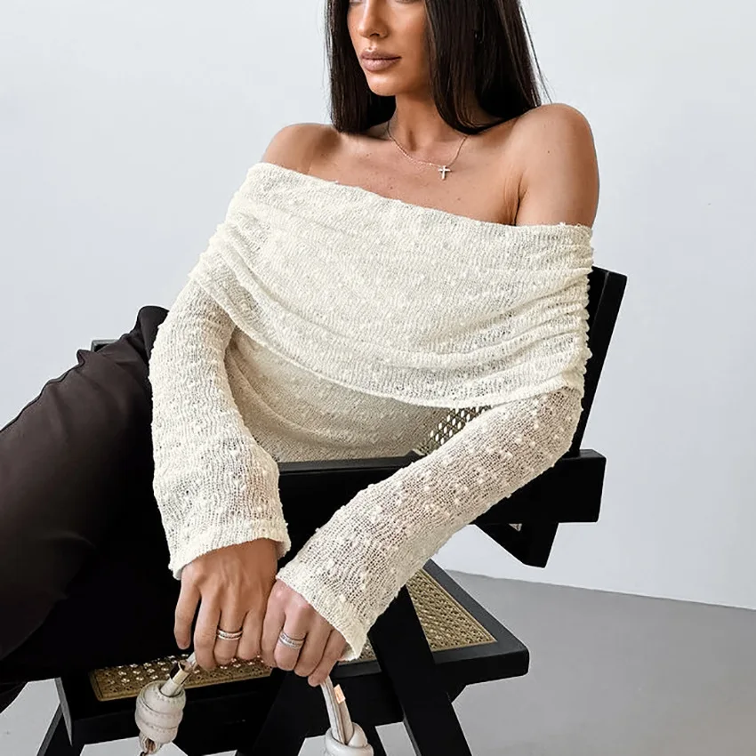 New Women Fashion Knitted Jacquard Short Pleated T-Shirt Lace One Shoulder Top Summer Y2k Sexy Backless Pullover Tees 2026