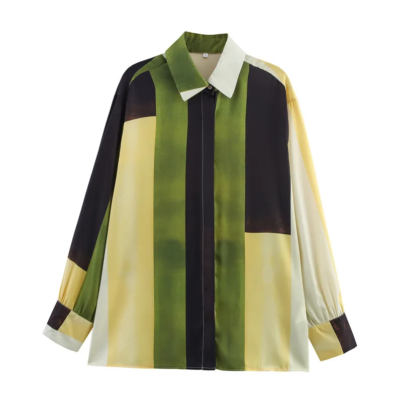 Summer New Women's Clothing Silk Satin Texture Printed Shirt Trousers