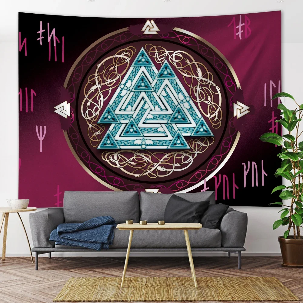 Nordic Viking Mystic Symbol Psychedelic Scene Large Size Home Decor Tapestry Hippie Boho Mandala Room Wall Decor Beach Towel