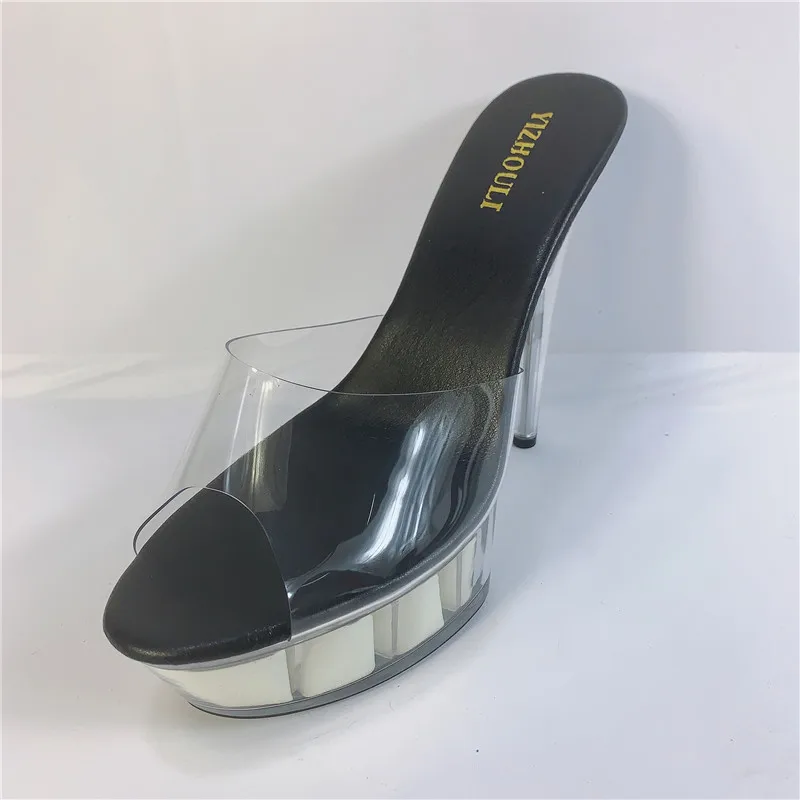 15 cm high heel sandals, transparent waterproof platform for banquet sexy performance nightclub, model walking dance shoes