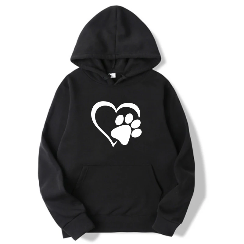 Hoodie wanita lengan panjang, Hoodie cetakan bentuk hati dan kaki anjing, hoodie kasual, Hoodie lengan panjang, ukuran Plus, musim gugur, musim dingin