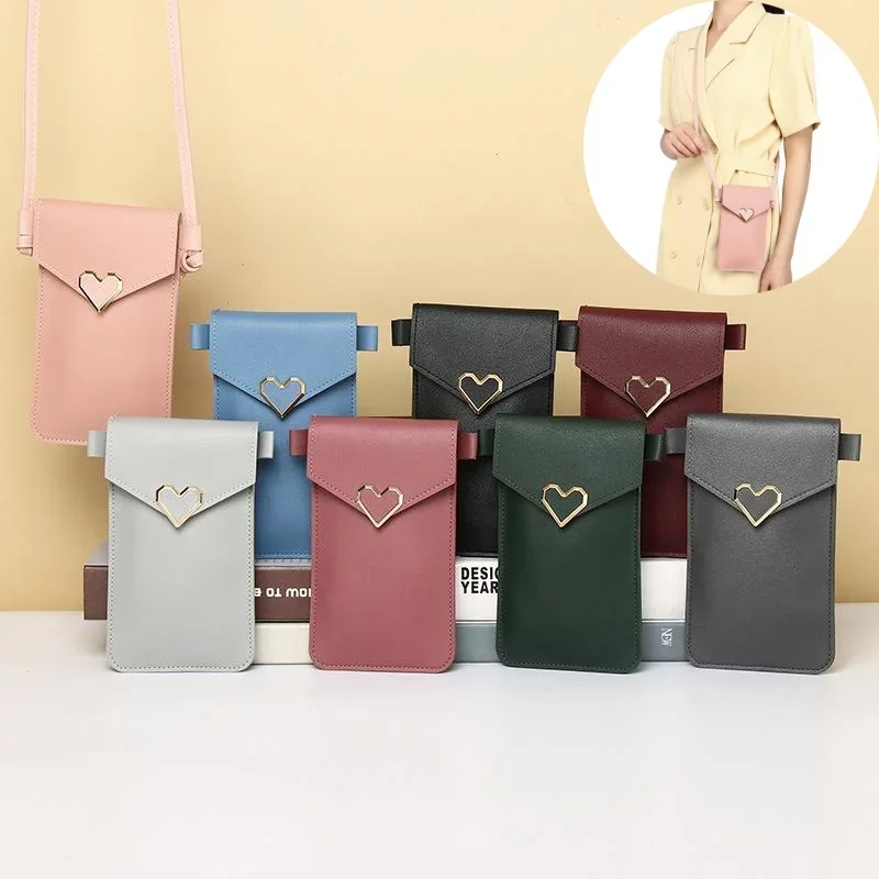 

Women Cell Phone Bag Shoulder Transparent Card Holders Girl Handbag Ladies PU Leather Clutch Wallets Purse Messenger Bags