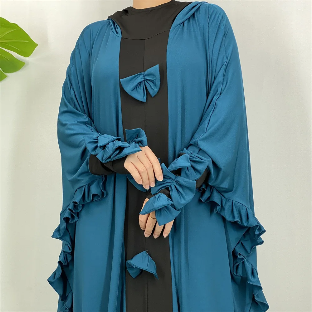 

Ramadan Eid Abayas for Women Bow Muslim Dress Dubai Open Abaya Turkey Kaftan Kimono Cardigan Robe Caftan Marocain Femme Jalabiya