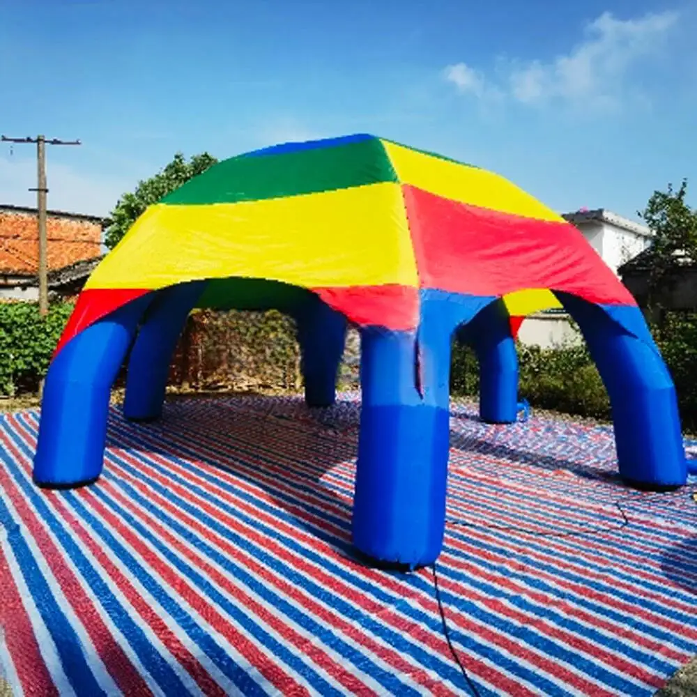 Colorful Rainbow Giant Inflatable Spider Dome Tent With Blue Beams Event Canopy Marquee Party Gazebo Pavilion For Advertising