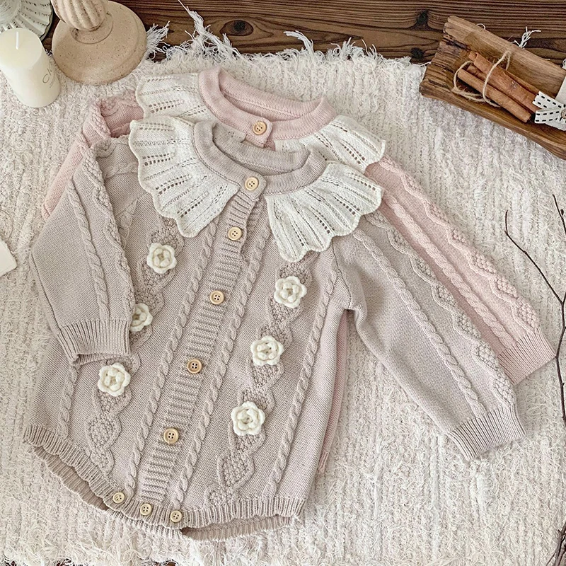 2024 New Autumn Baby Clothing Toddler Baby Girl Knitted Romper Infant Baby Girls Knitted Jumpsuit Korean Style Climbing Suit