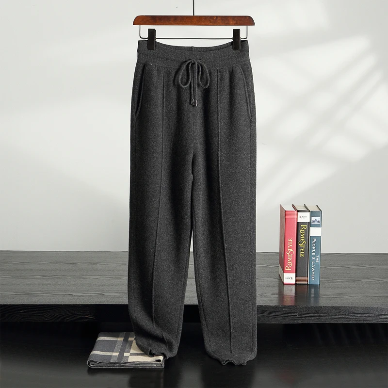 

ADDONEE Autumn Winter Men's Wool Knitted Pencil Pants Casual Sports Style Thick Warm Cashmere Trousers 100% Wool Knitwear Pants