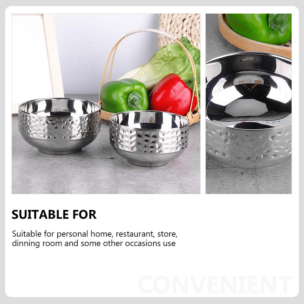 

Hammered Stainless Steel Rice Bowl For Soup Noodles Home Restaurant Kitchen Tableware Creative Mixed Grain Bowl