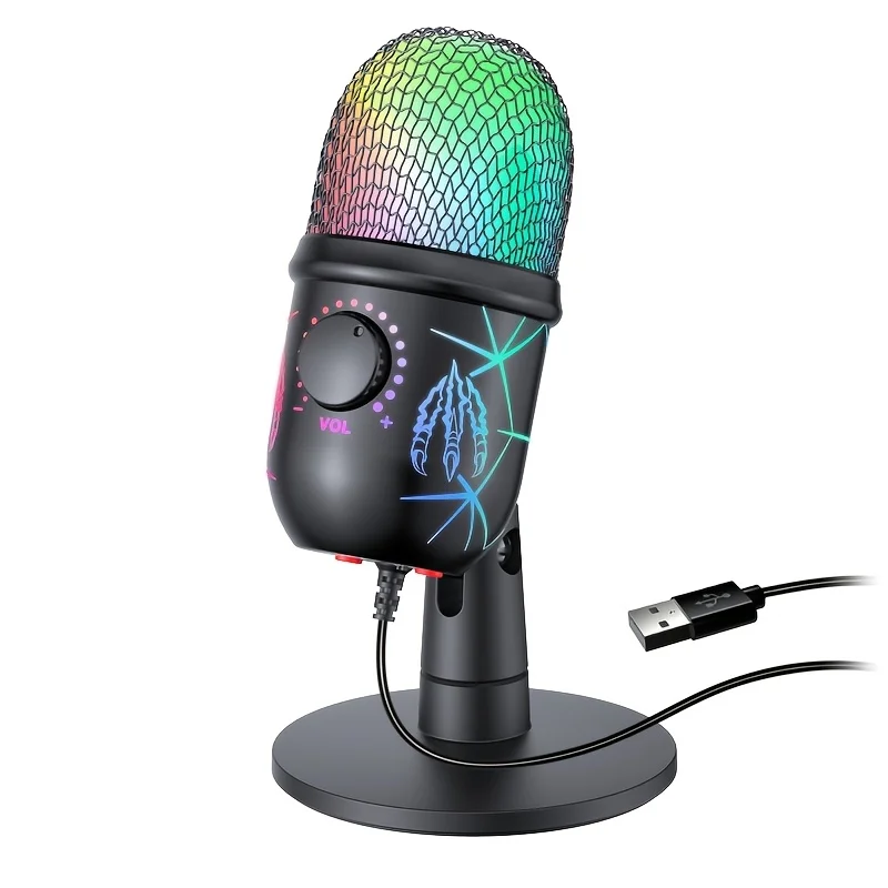 USB-Mikrofon für PC, Mac, PS4/5 Play, Gaming-Mikrofon, Podcast-Mikrofon mit RGB-Stummschaltung, Rauschunterdrückung für Aufnahme, Streaming
