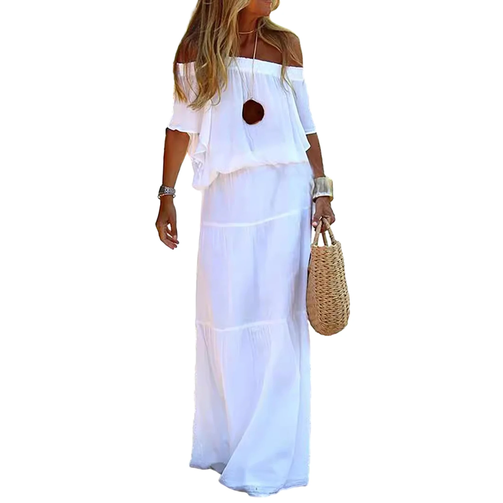 Chic and Elegant White Bohemia Dress V-neck Lace Up Cover Up For Woman 2023 Summer Maxi Dress Beachwear Holiday Beach Slip Dress - Image 5
