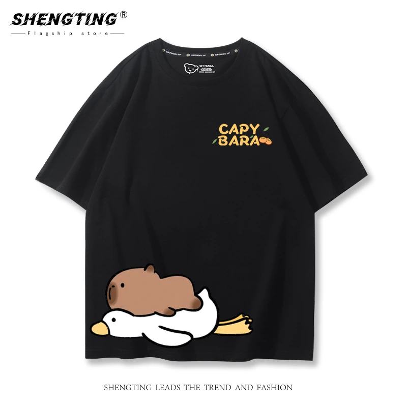 

Japanese Capybara Juna cartoon cute short sleeve 100% cotton T-shirt for boys and girls mental state clothes
